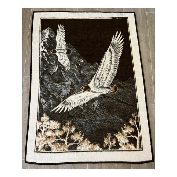 Vintage 90s Bald Eagle Reversible Throw Blanket 52x72 Brown Made in Germany - Picture 2 of 4